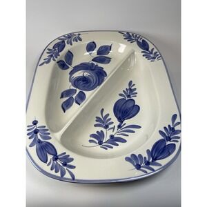 Pizzato Hand Made Hand Painted Made In Italy Blue Floral Large Divided Platter